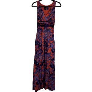 Maeve Anthropologie Women's Sz 4 Peasant Macie Maxi Dress Purple Tropical Pocket